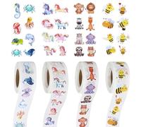 2000 Pièces Gommettes Animaux en Rouleau, 32 Sortes d'Autocollants de Dessins Animés, Autocollants de Motivation pour Scolaires Salle de Classe Cadeaux d'Enfants