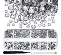 2000 Pièces Hot Fix Strass en Verre Plat Hotfix Gemmes de Cristal Rond 1.5-6 mm (SS4-Ss30) dans la Boîte de Stockage avec Pince à Épiler et Stylo Plume Strass (Clair)