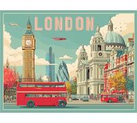 2000 pièces - Puzzles Difficiles - Cadeaux - Images - Vintage Travel Poster of London - Puzzles ludiques pour Adultes et Adolescents - Jouet Anti-Stress