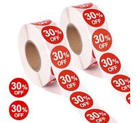 2000pcs Autocollants Remise 30%, Étiquettes Promotionnelles Rondes 2,5cm Remise 30 Pour Cent Marqueurs Prix Autocollants Étiquettes Réduction pour Magasins Détail Supermarché Boutiques (Rouge)