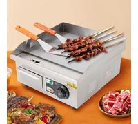 2000W 220V Plaque grill électrique commerciale, grill en acier inoxydable avec pelles et brosses à huile