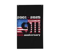2001-2025 9 11 24e anniversaire « N'oublions jamais » Drapeau vertical 90 x 150 cm en polyester premium, simple face avec image inversée | Œillets en laiton | Ultra léger pour terrasse/pelouse