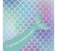 20031c-Set De 8 Cartes Simples Pré-Imprimées,Format 11,6x11,6cm + 8 Enveloppes Gommées,Format Carré 12x12cm-Correspondance Anniversaire Enfant Filles-Thème Sirène