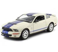 Ford Shelby MUSTANG Cobra Gt 500 2007 Blanc Bleu Rayures Modèle 1:24 Welly