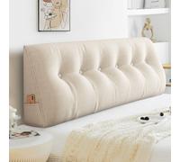 (200cm,Beige) Grand coussin triangulaire de tête de lit et de canapé - Coussin de soutien dorsal en forme de coin avec housse amovible pour la relaxation, les jeux et la lecture