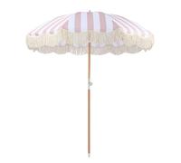 200cm Parasol Droit De Jardin Inclinable, Parasol À Franges Mât en Métal Style Bohème 8 Baleines pour Plage Jardin Patio Café Bistro(Peach+White Stripes)