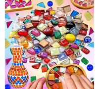 200g Carreaux de Mosaïque Tesselles en Verre,Mosaïque en Cristal pour DIY Artisanat Décoration Carré et Triangle Mosaïque en Verre, Décoration(Panchromatique)