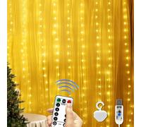 200LED Guirlande Lumineuse Rideau,Blanc chaud Rideau Lumineux 3m*2m 8 Modes d'Eclairage USB Télécommande avec Minuterie Decoration pour Fenêtre,Noël, Mariage, Anniversaire,Maison, Patio