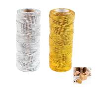 200m Fil d'argent Métallique Cordon, 1.5mm D’épaisseur Fil Or Argenté Polyester Macramé, Argent Corde de Loisirs Créatifs pour la Décoration Bijoux Emballage de Cadeaux Loisirs Créatifs, 2 Couleurs