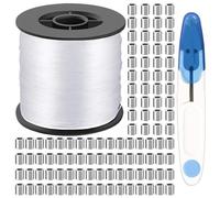 200M Fil Nylon Résistant pour Pêche, 0.55mm Fil de Pêche Transparent Ultra-Résistant, avec 100 Raccords en Aluminium, pour Pêche en Mer, Capture de Crabes, Fil Métallique pour Suspension d'Artisanats