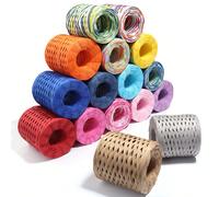 200m/Rouleau Corde tressée en papier raffia colorée de 4cm, convenant pour l'artisanat DIY, l'emballage-cadeau, le tressage de chapeaux de paille et la décoration de bouquets, les accessoires de décor