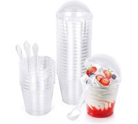 200ml Verrines Plastiques Rondes, 30 Pièces Tasses à Dessert avec Couvercles Cuillères, Gobelets à Dessert pour Tiramisu Pudding