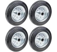 200mm 8" black rubber wheel with pressed steel centre 200kg - Set of 4