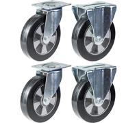 200mm 8" castor black rubber swivel & fixed strong 1400kg capacity, set of 4