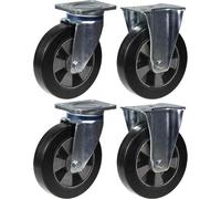 200mm 8" castor black rubber swivel & fixed strong 1800kg capacity, set of 4