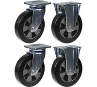 200mm 8" castor black rubber swivel & fixed strong 1800kg capacity, set of 4