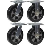 200mm 8" castor black rubber swivel & fixed strong 1800kg capacity, set of 4