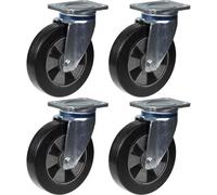 200mm 8" castor black rubber swivel strong 1800kg capacity, set of 4