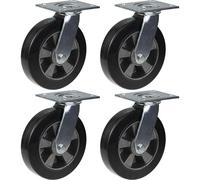 200mm 8" castor black rubber swivel strong 1800kg capacity, set of 4