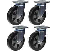 200mm 8" castor black rubber swivel strong 1800kg capacity, set of 4