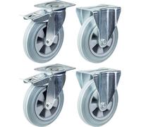 200mm 8" castor grey rubber brake & fixed strong 820kg capacity, set of 4