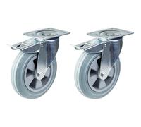 200mm 8" castor grey rubber swivel with brake strong 410kg capacity, set of 2