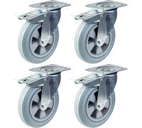 200mm 8" castor grey rubber swivel with brake strong 820kg capacity, set of 4