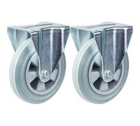 200mm 8" castor grey rubber tyre fixed strong 410kg capacity, set of 2