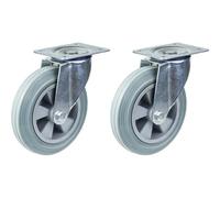 200mm 8" castor grey rubber tyre swivel strong 410kg capacity, set of 2