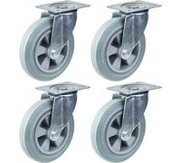 200mm 8" castor grey rubber tyre swivel strong 820kg capacity, set of 4