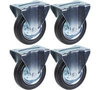 200mm 8" castor rubber tyre, fixed, strong 800kg capacity, set of 4