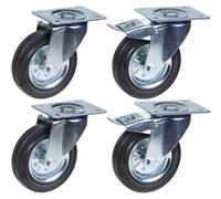 200mm 8" castor rubber tyre, swivel & brake, strong 800kg capacity, set of 4