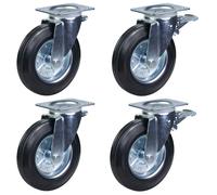200mm 8" rubber wheel Waste bin castors, swivel & swivel/brake - Set of 4