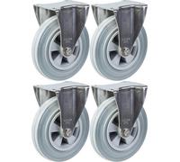 200mm 8" stainless steel castor grey rubber, fixed, 820kg, set of 4