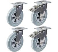 200mm 8" stainless steel castor grey rubber, swivel & brake, 820kg, set of 4