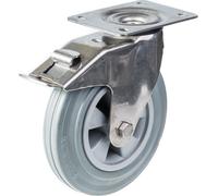 200mm 8" stainless steel castor grey rubber, swivel with brake, 410kg, set of 2