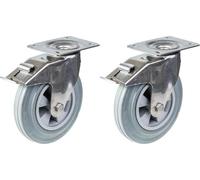 200mm 8" stainless steel castor grey rubber, swivel with brake, 410kg, set of 2