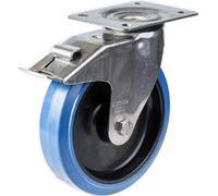 200mm stainless steel swivel/brake castor with blue elastic rubber on nylon cent