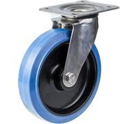 200mm stainless steel swivel castor with blue elastic rubber on nylon centre whe