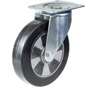 200mm swivel castor with black elastic rubber on aluminium centre wheel