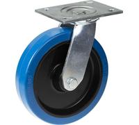 200mm swivel castor with blue elastic rubber on nylon centre wheel