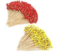 200Pcs 12Cm Bâtons De Bambou Avec Doubles Perles, Pics À Cocktails, Bâtonnets Alimentaires, Pics Alimentaires De Fête, Pics À Cocktails Rouges, Pics À Doigts