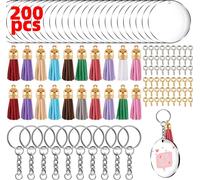 200pcs Acrylschlüsselkettenbläher -Set polierte Kanten Metall DIY Blanks mit farbigen Quasten Augenschrauben Gold