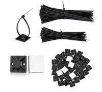 200pcs Attache Cables Noir 120 mm 150 mm avec 150pcs Support Autocollant, Collier de Serrage en Nylon Plastique avec Colle Base Adhésive Serre-câbles pour le Câble Management Jardin Bureau Atelier