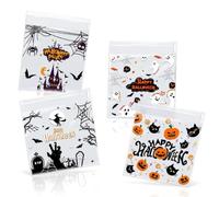 200PCS Sachet Plastique Transparent, Sac de Bonbons Biscuits Auto-Adhésifs | Pochon Plastique d'Halloween Emballage Cadeau pour Boulangerie Biscuits Bonbons Biscuits Bijoux épingles à Cheveux (10×10 cm)
