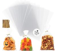 200pcs Sachets Cadeaux Transparents Opp 15x20cm Avec Liens Dorés - Pour Bonbons, Biscuits, Mariage, Anniversaire Et Fêtes