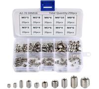 200Pcs Vis Allen Acier Inoxydable Vis Sans Tête Hexagonale Set Métriques Accessoires Métalliques Professionnelles M3 M4 M5 M6 M8