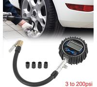 200PSI Voiture Numérique Pression Gauge Clip Rapide avec 4 Pneu Valve Bouchons Ensemble