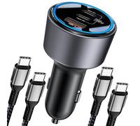 200W Car Charger, USB C Car Charger PD3.0 QC4.0 PPS Fast Charging Car Adapter with 2 100W USB C Cable 3 Port Type C Cigarette Lighter for Dell XPS, MacBook, iPhone 16 15 14, Galaxy S24 Ultra, iPad Pro