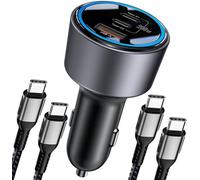 200w Car Charger, Usb C Car Charger Pd3.0 Qc4.0 Pps Fast Charging Car Adapter With 2 100w Usb C Cable 3 Port Type C Cigarette Lighter For Dell Xps, Macbook, Iphone 16 15 14, Galaxy S24 Ultra,Ipad Pr